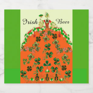 DAM ORANGE OCH SHAMROCKS Grönt Irish Ölflaska Etikett