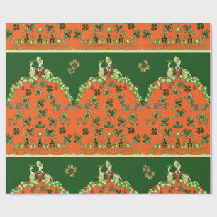 DAM ORANGE OCH SHAMROCKS St. Patricks Day Grönt Presentpapper