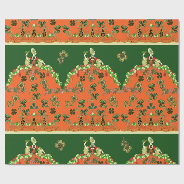DAM ORANGE OCH SHAMROCKS St. Patricks Day Grönt Presentpapper (Platt)