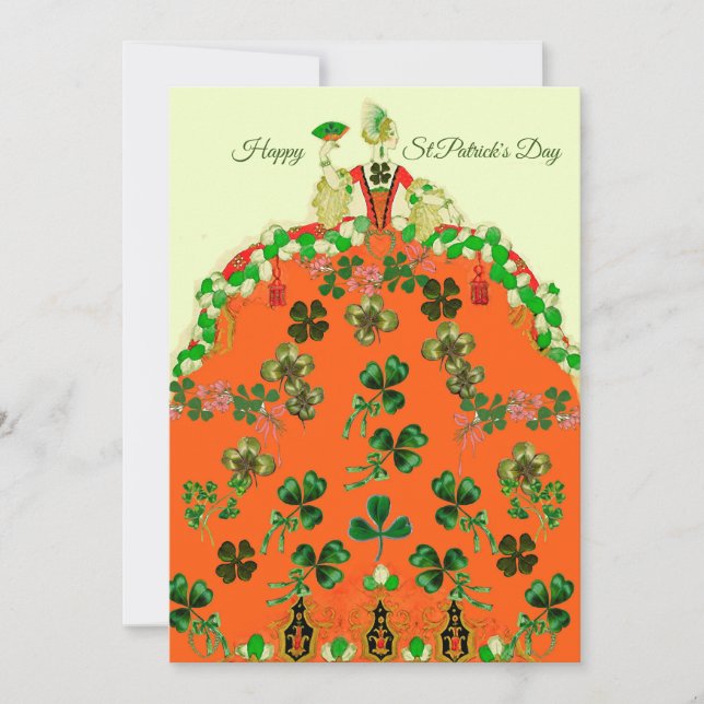 DAM ORANGE OCH SHAMROCKS St. Patricks Day Mode Julkort (Framsida)