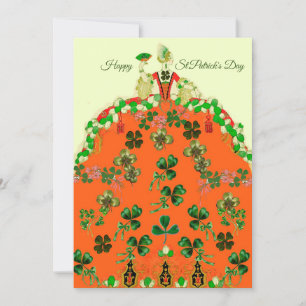 DAM ORANGE OCH SHAMROCKS St. Patricks Day Mode Julkort