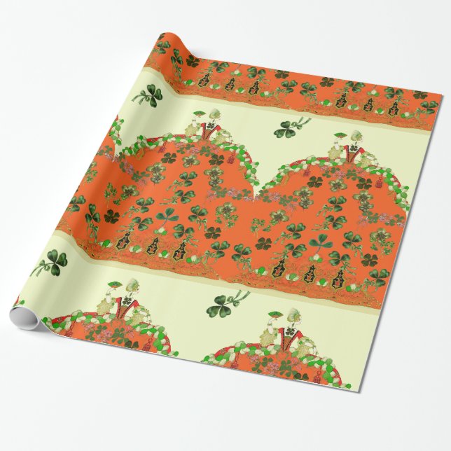 DAM ORANGE OCH SHAMROCKS St. Patricks Day Mode Presentpapper (Utrullad)
