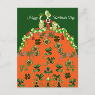 DAM ORANGE OCH SHAMROCKS St. Patricks Day Mode Vykort