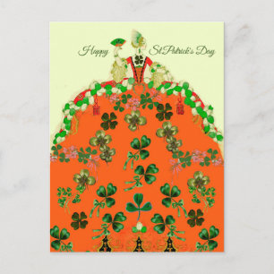 DAM ORANGE OCH SHAMROCKS St. Patricks Day Mode Vykort