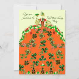 DAM ORANGE OCH SHAMROCKS St. Patricks Day Party Julkort