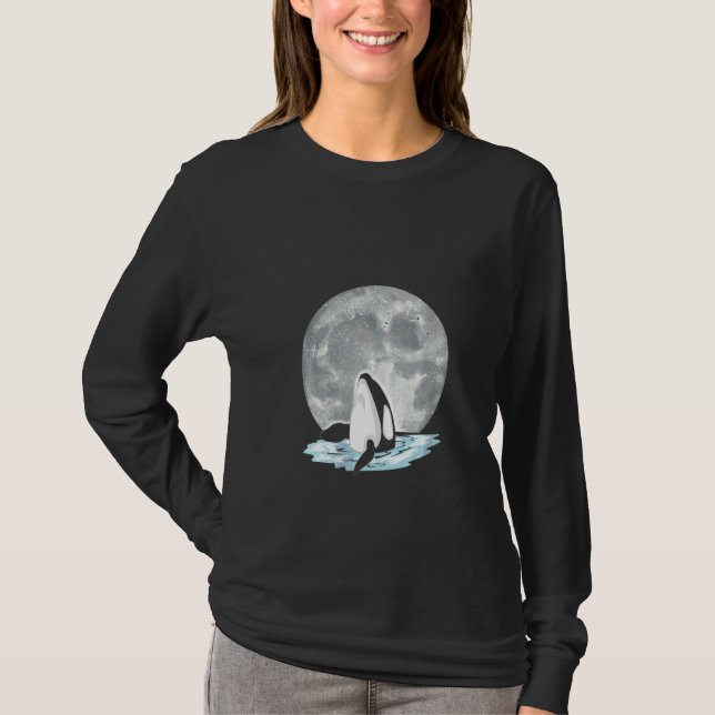 Dam Orca  Månsken Fullmåne Hav Djur Dödar T Shirt (Framsida)