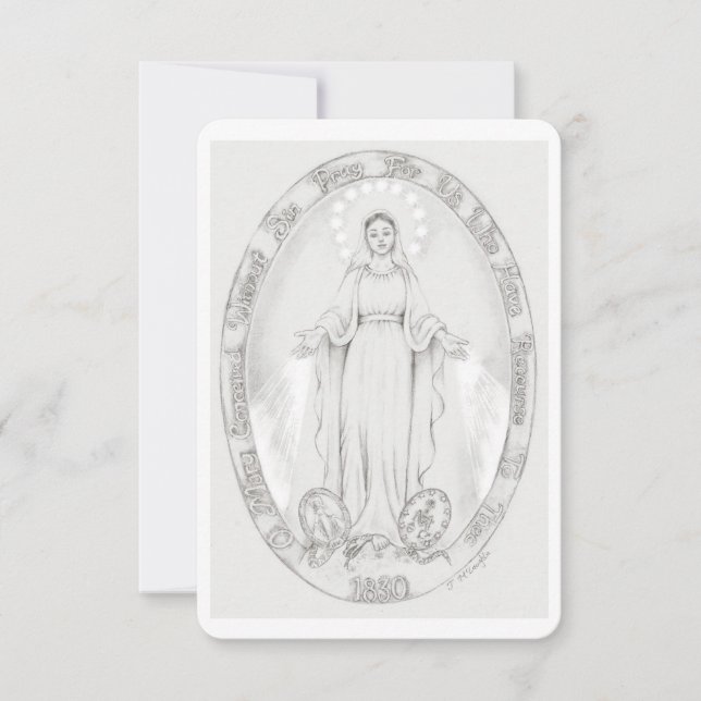 Dam på det Miraculous Medal Prayer-kortet Inbjudningar (Framsida)