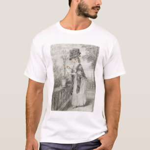 Dam på en terrass som ansar en nejlikaväxt (svar t-shirt