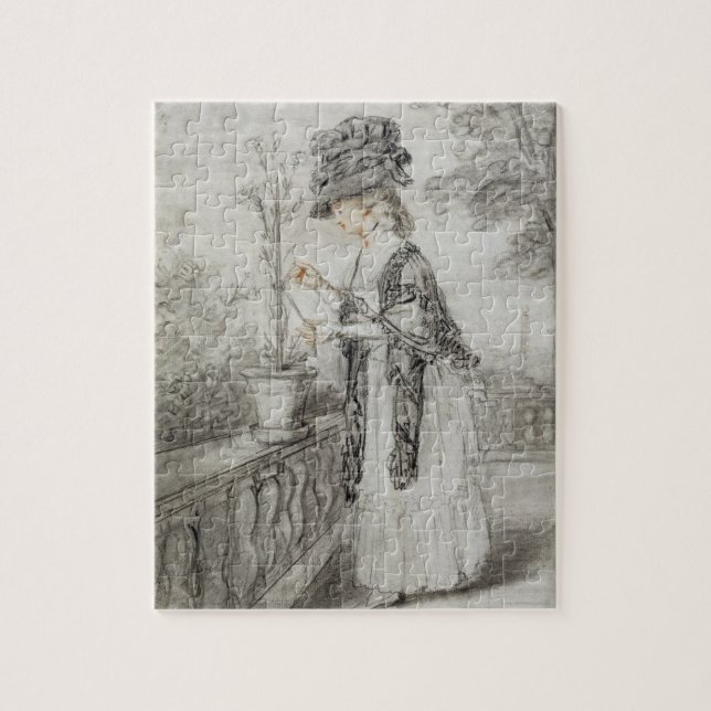 Dam på en terrass som ansar en nejlikaväxt (svart pussel (Vertikal)