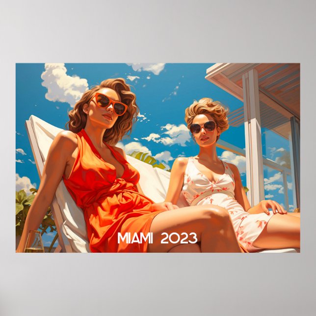 Dam på ett Miami sol-däck Poster (Framsidan)
