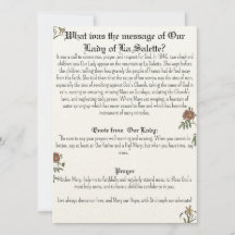 Dam på La Salette Prayer Card