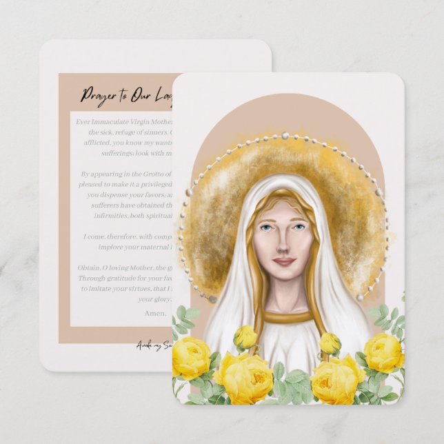 Dam på Lourdes Prayer Card Tack Kort (Fram/baksida)