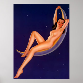 Dam på Måne Vintage Pin Up Girl Poster
