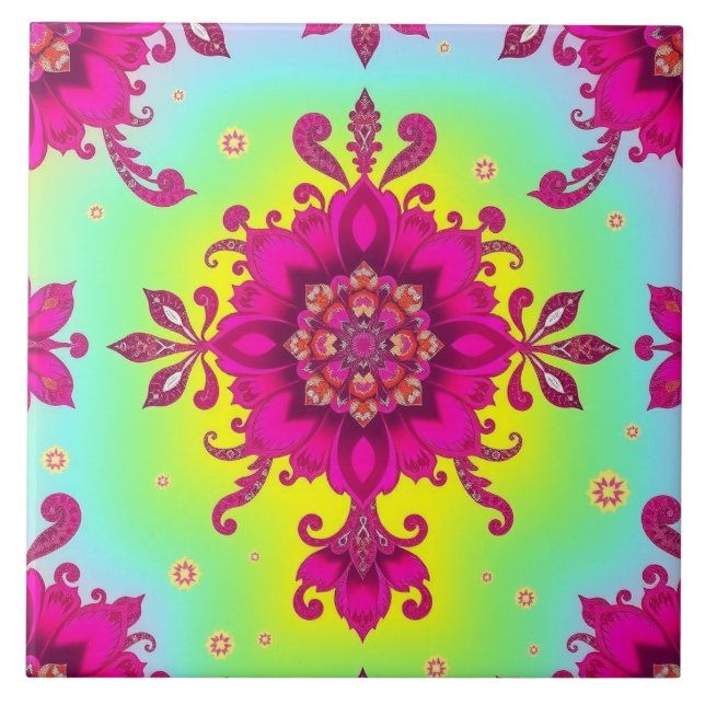 Dam Påstående Rosa Blommigt Chintz Tile Kakelplatta (Framsidan)