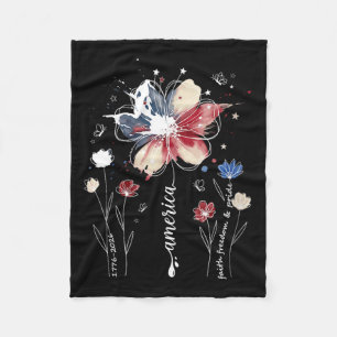 Dam Patriotisk Vildblomma Sommar Blommig Usa Flagg Fleecefilt