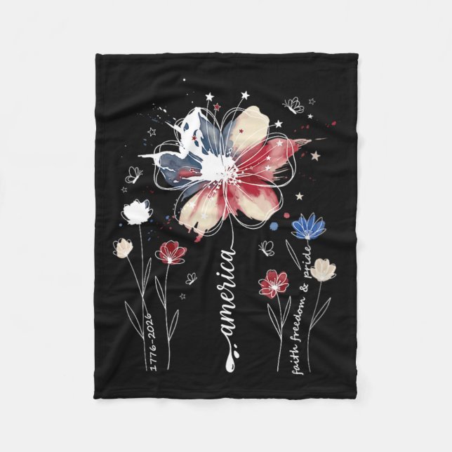 Dam Patriotisk Vildblomma Sommar Blommig Usa Flagg Fleecefilt (Framsidan)