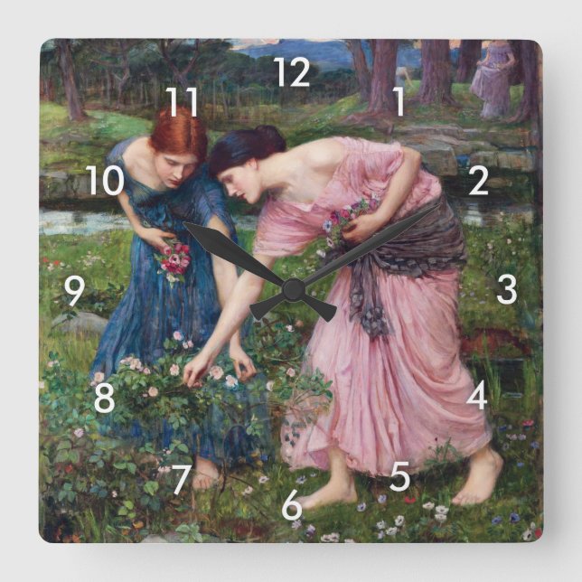 Dam Picking Ro, John William Waterhouse Fyrkantig Klocka (Framsida)