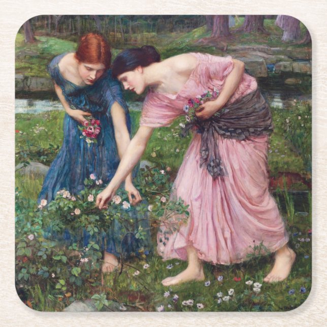 Dam Picking Ro, John William Waterhouse Underlägg Papper Kvadrat (Framsidan)