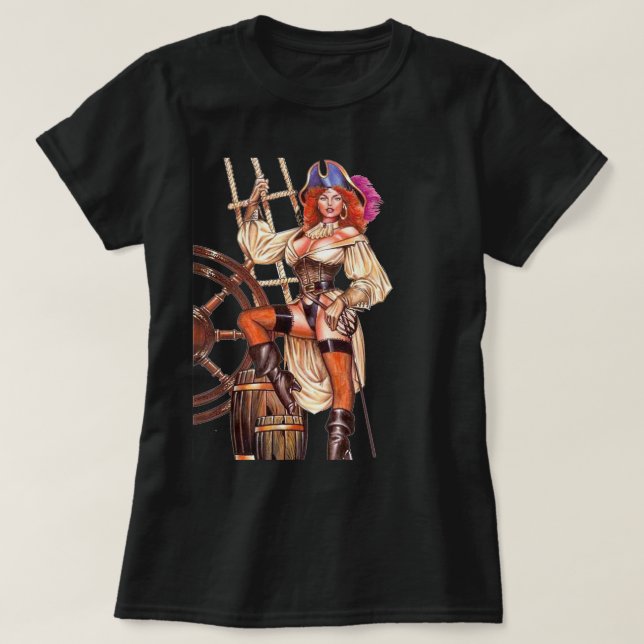 Dam Pirat i kapten Morgan Stance T Shirt (Design framsida)