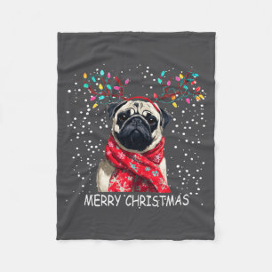 Dam Pug Hund Jul Santa Hatt F Jul Lång Ärm Fleecefilt