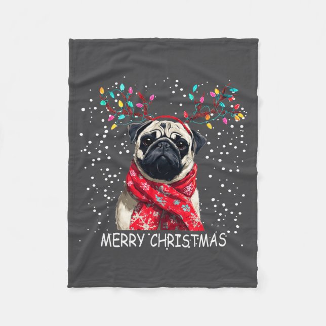 Dam Pug Hund Jul Santa Hatt F Jul Lång Ärm Fleecefilt (Framsidan)