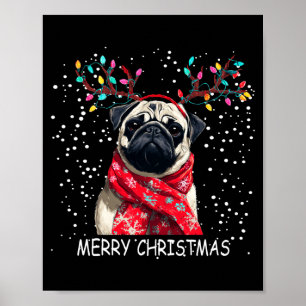 Dam Pug Hund Jul Santa Hatt F Jul Lång Ärm Poster