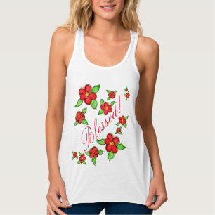 Dam Red-Blommigt, Tank, överkant Linne Med Racerback