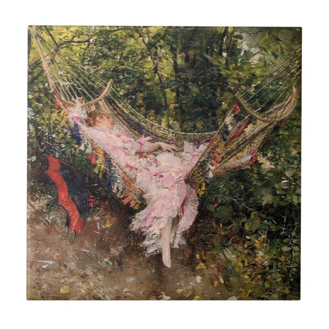 Dam Resting in a Hammock (av Giovanni Boldini) Kakelplatta (Framsidan)
