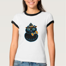 Dam Retro Halloween Svart Katt Top T-Shirt