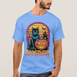 Dam Retro Svart Katt Kuslig Söt Konst Summerween T Shirt