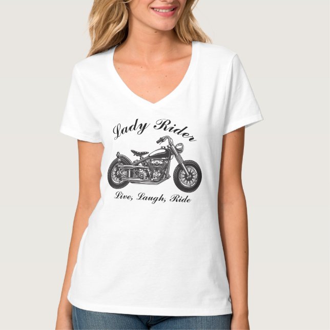 Dam Rider Motorcle Live, Laugh, Ride T Shirt (Framsida)