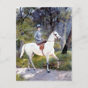 Dam Riding White Horse Painting Vykort