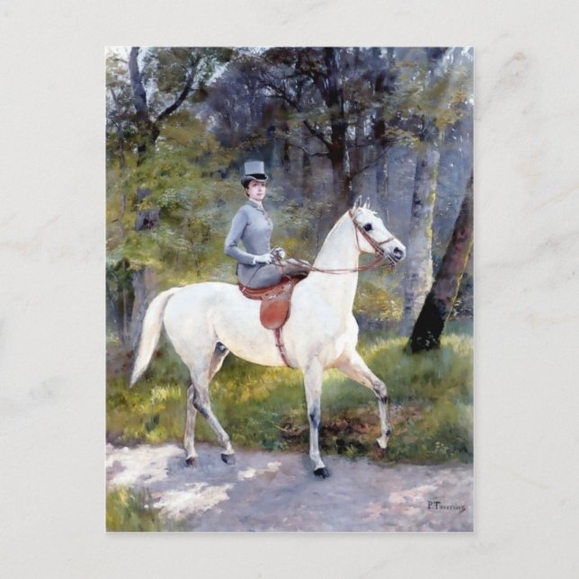 Dam Riding White Horse Painting Vykort (Framsida)