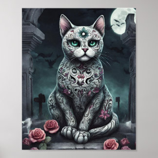 "Dam Ro" Gothic, Day of the dead, Vit Katt Poster