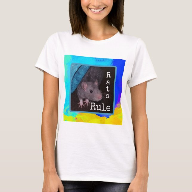 Dam, rosa t-shirt med  "Råttor Rule" (Framsida)