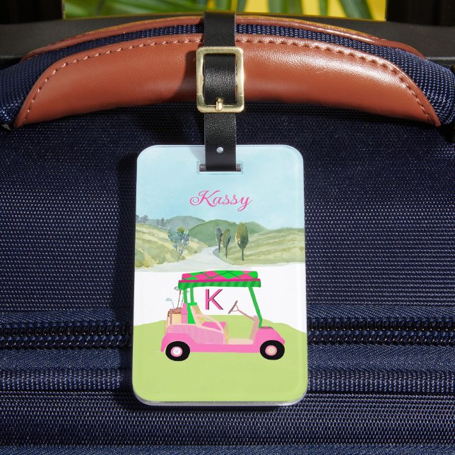 Dam Rosa Watercolor Cart Monogram Namn Bagagebricka (Skapare uppladdad)