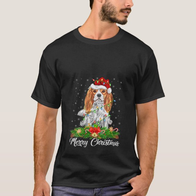 Dam Santa hatt Cavalier King Charles Spaniel T Shirt (Framsida)