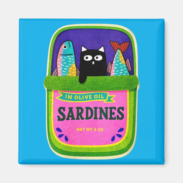 Dam Sardiner Konserverad Fisk Retro Grafik Sommar Magnet (Framsidan)