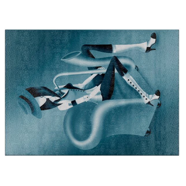 Dam saxofon-jazz-Inspired Glass Chopping Board (Framsidan)