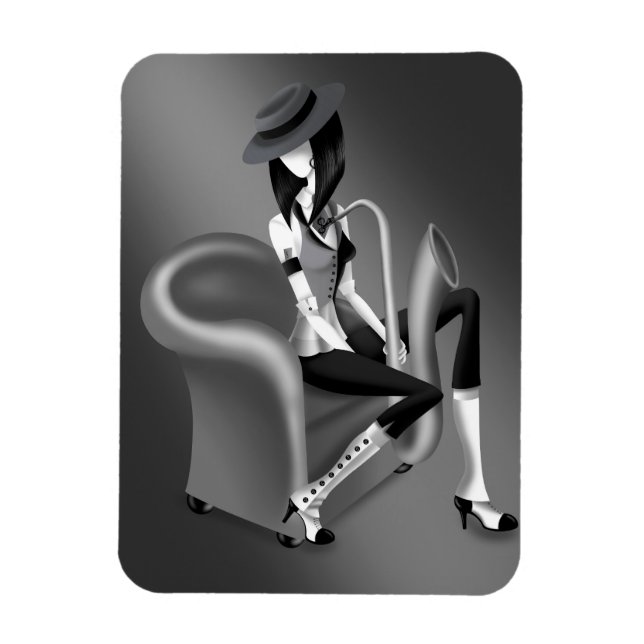 Dam saxofonist - Jazz-Inspired Fridge Magnet (Vertikal)