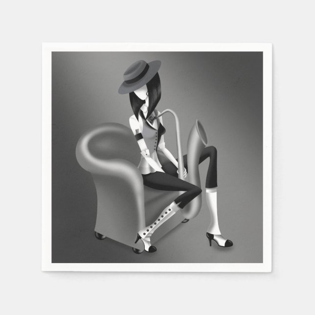 Dam saxofonist - Jazz-Inspired Party Napkins Pappersservett (Framsidan)