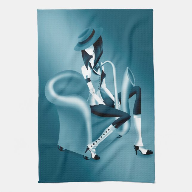 Dam saxofonist - Jazz-Inspired Tea Towel Kökshandduk (Vertikal)