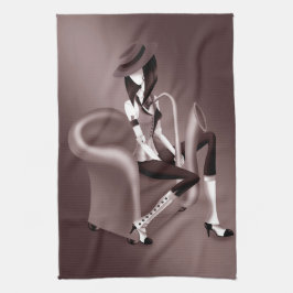 Dam saxofonist - Jazz-Inspired Tea Towel Kökshandduk