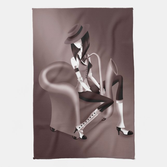 Dam saxofonist - Jazz-Inspired Tea Towel Kökshandduk (Vertikal)