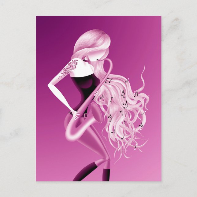 Dam Saxofonisten Pink Postcard Vykort (Framsida)
