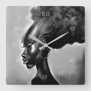 Dam Shy - Söt African Woman - Målning Fyrkantig Klocka