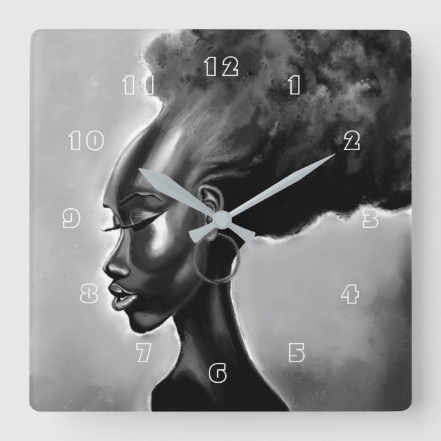 Dam Shy - Söt African Woman - Målning Fyrkantig Klocka (Framsida)