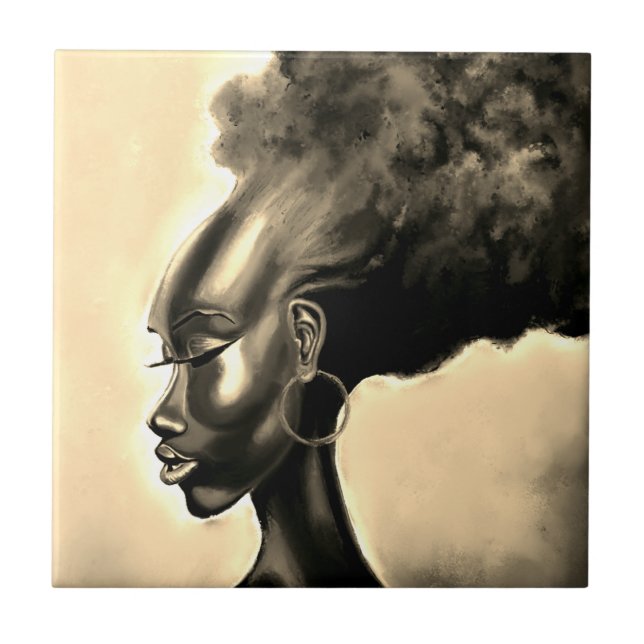 Dam Shy - Söt African Woman - Målning Kakelplatta (Framsidan)