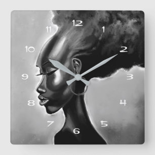 Dam Shy - Söt African Woman Painting - Elegant Fyrkantig Klocka