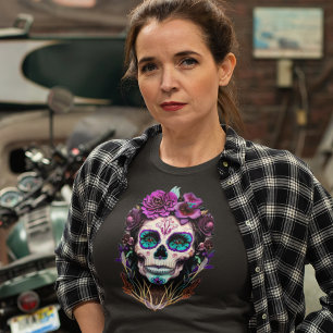 Dam Skull T-Shirt - Lila Deep Färg Abstrakt